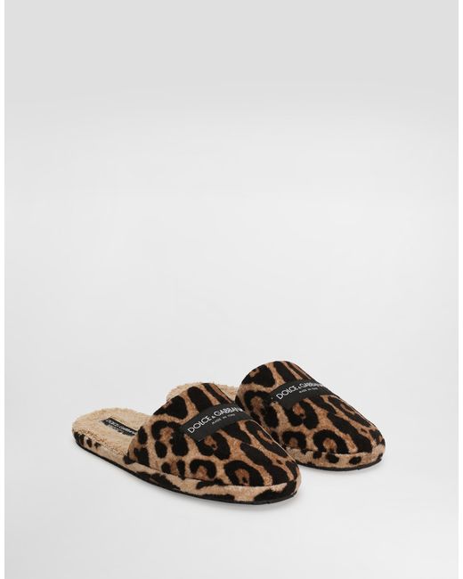 Dolce & Gabbana Brown Leo-Print Dg Hotel Terry Slippers for men