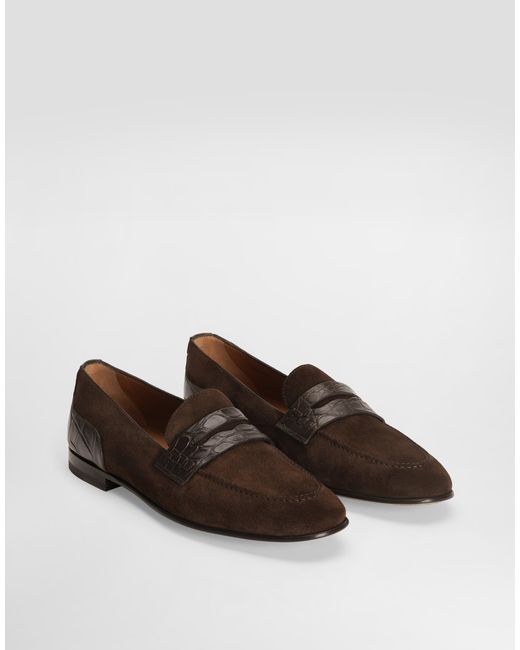 Dolce & Gabbana White Split Calfskin And Alligator Slippers for men