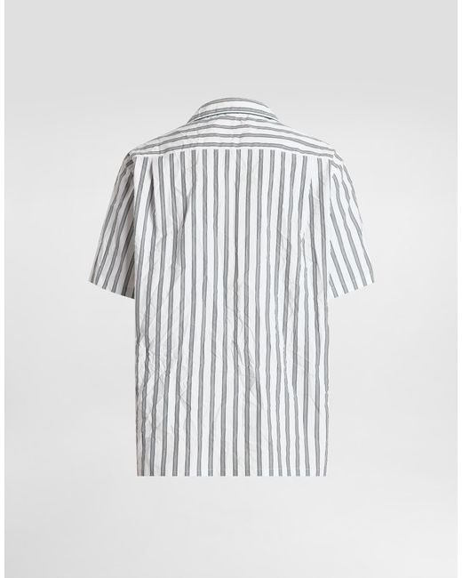 Dolce & Gabbana White Crinkled Striped Poplin Hawaii Shirt for men