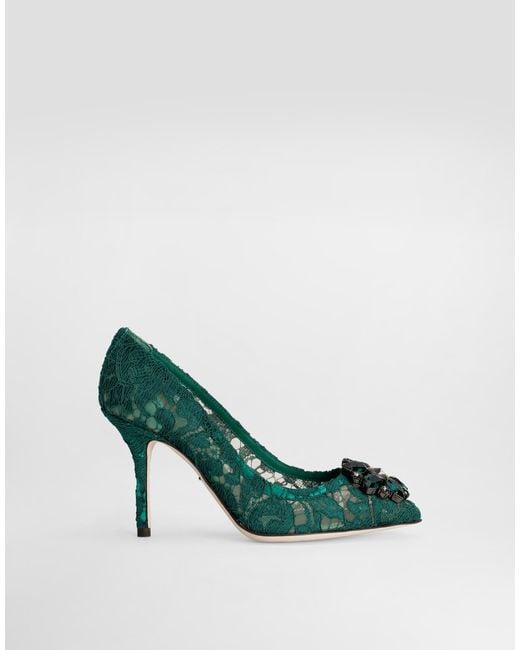 Dolce & Gabbana Green Lace Pumps With Brooch Detailing