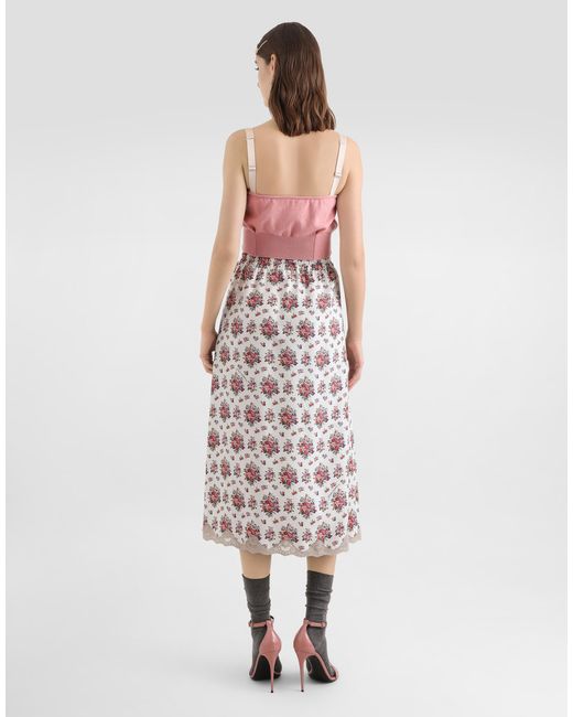 Dolce & Gabbana White Small Flower Bouquets-Print Midi Skirt