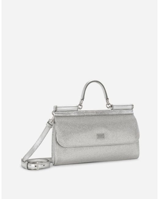 Dolce & Gabbana Gray Satin Sicily Bag With Fusible Rhinestones