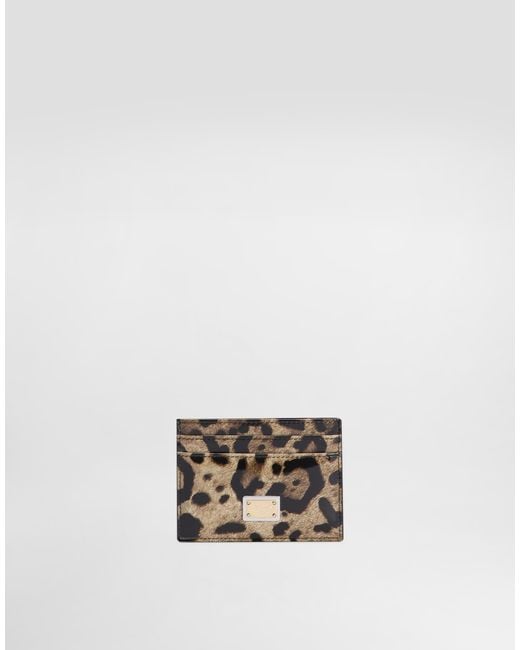 Dolce & Gabbana White Polished Calfskin Card Holder With Leopard Print