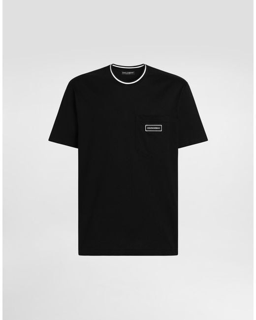 Dolce & Gabbana Black Cotton T-Shirt With Logo for men