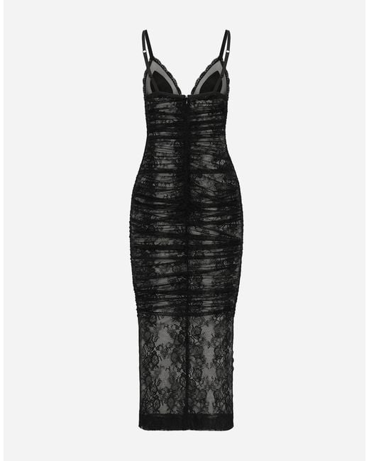 Dolce & Gabbana Black Calf-Length Chantilly Lace Slip Dress