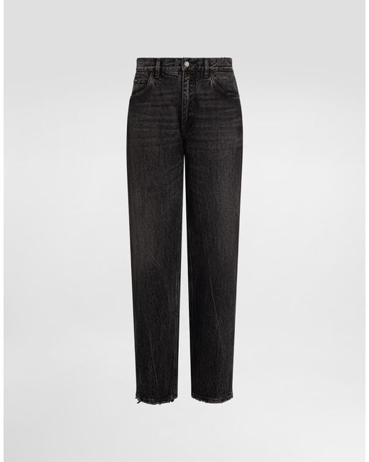 メンズ Dolce & Gabbana ロゴエンブロイダリー オーバーサイズ コットン ジーンズ Black