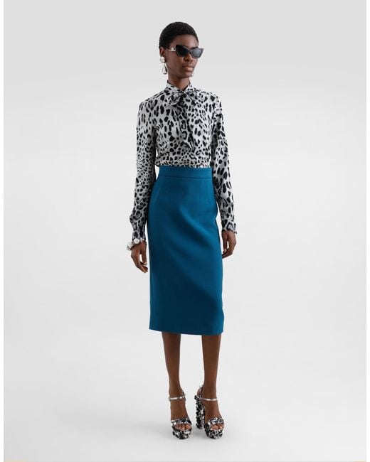 Dolce & Gabbana レオパードプリント シャルムーズ プッシーボウシャツ White