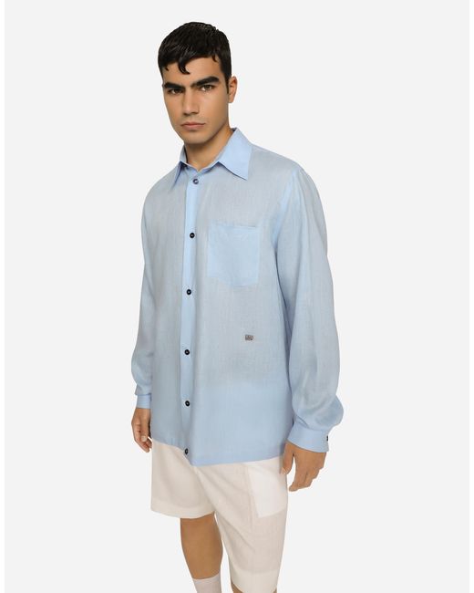Dolce & Gabbana Hawaiihemd Aus Leinen Mit Dg Hardware in Blue für Herren