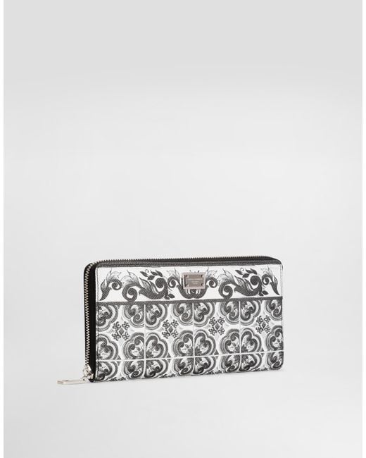 Dolce & Gabbana White Majolica-Print Calfskin Wallet for men
