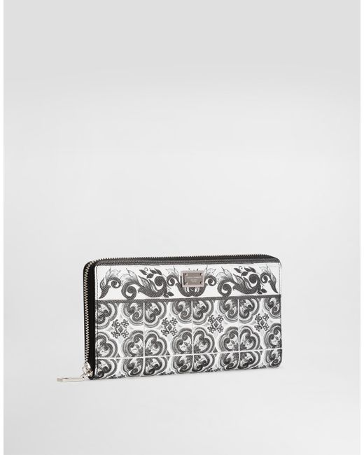 Dolce & Gabbana White Majolica-Print Calfskin Wallet for men