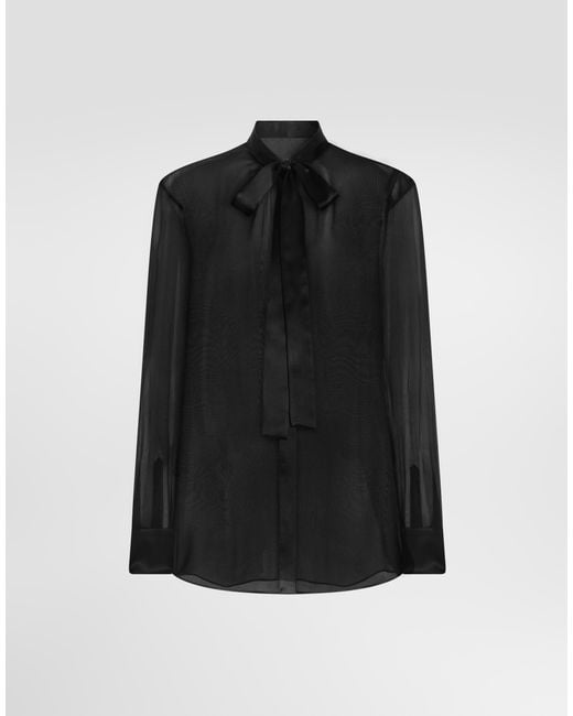 Dolce & Gabbana Black Silk Chiffon Shirt With Pussy-Bow