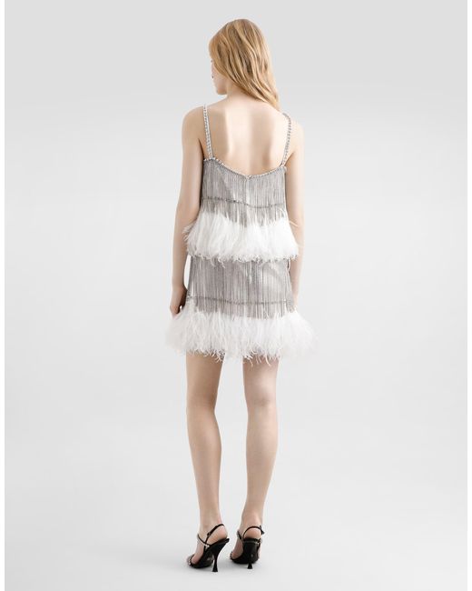 Dolce & Gabbana White Satin Dress With Feathers