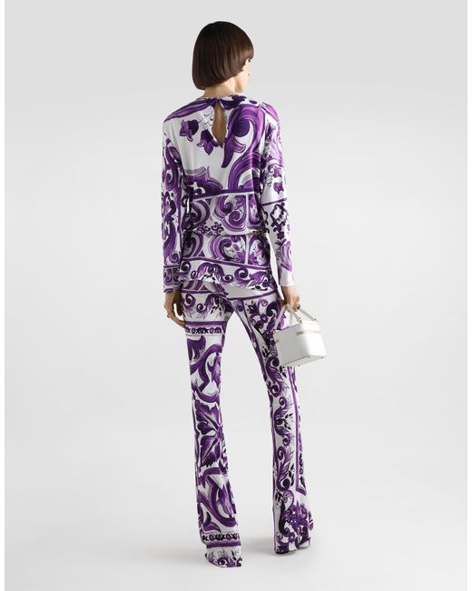 Dolce & Gabbana Majolica-Print Flared Trousers White