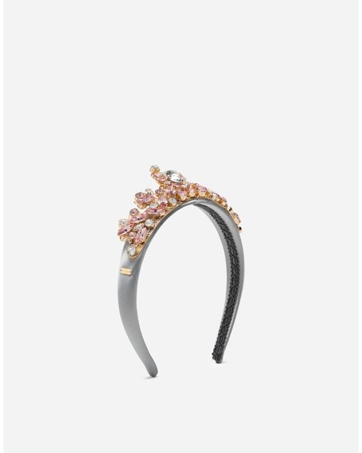 Dolce & Gabbana White Headband With All Over Jewellery Application