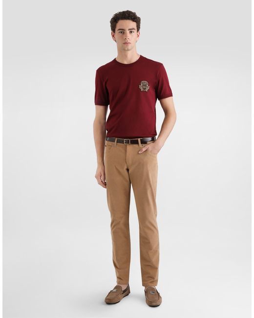 Dolce & Gabbana Red Cotton T-Shirt With Heraldic Patch for men