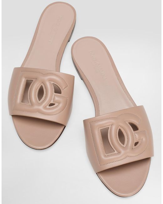 Dolce & Gabbana Natural Flat Slides Logo Gg