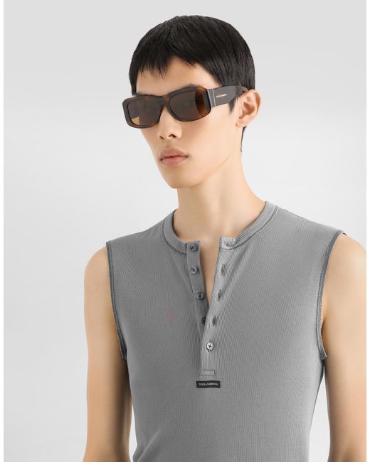 Dolce & Gabbana Gray Cotton Serafino T-Shirt for men