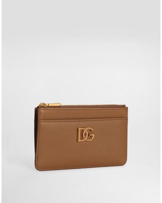 Dolce & Gabbana Brown Calfskin Card Holder With Dg Logo