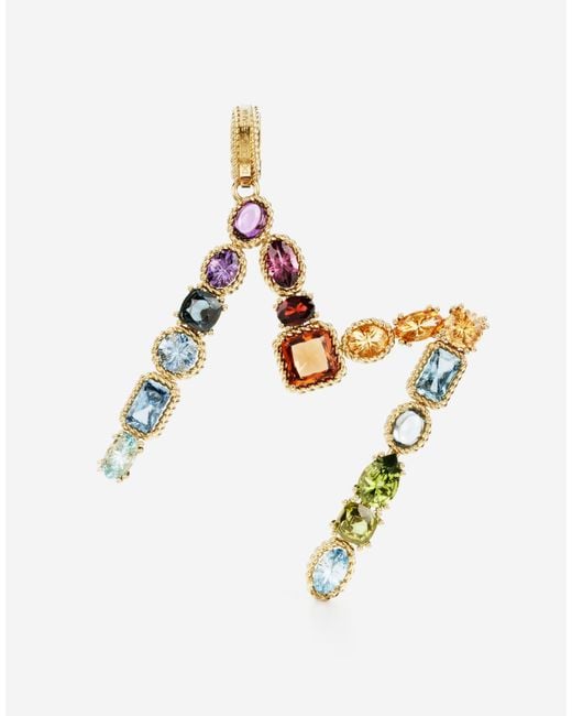 Dolce & Gabbana White Charm M Lettering 18Kt And Multicolored Gems