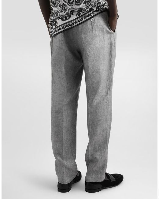Dolce & Gabbana Gray Washed Linen Canvas Trousers for men