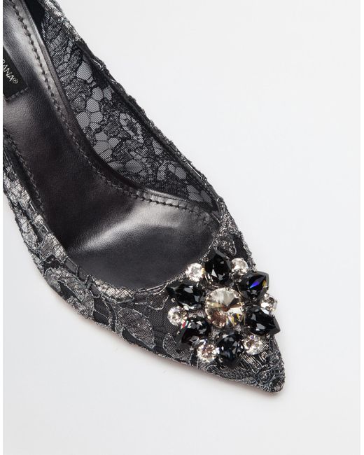 Dolce & Gabbana White Lurex Lace Pumps With Brooch Detailing