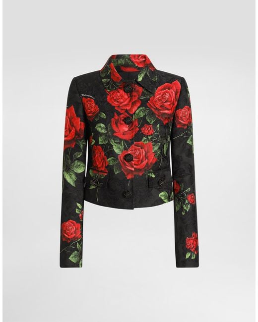 Veste En Brocart Avec Boutons Bijoux À Imprimé Roses Dolce & Gabbana en coloris Red