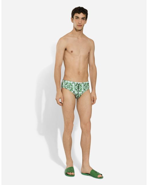 メンズ Dolce & Gabbana マヨリカプリント ハイレッグカット スイムブリーフ Green