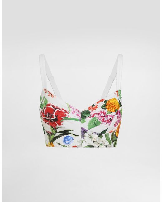 Dolce & Gabbana White Cotton Corset Bralette Top With Floral