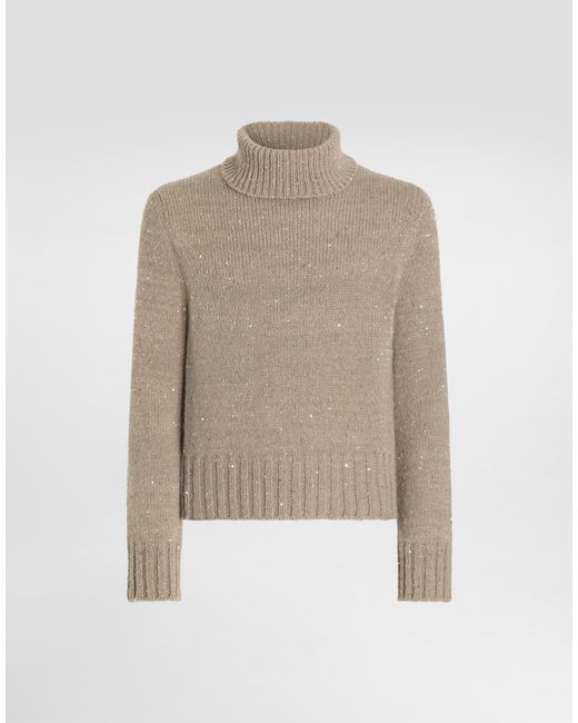 Dolce & Gabbana Natural Knit Turtleneck With Sequins for men