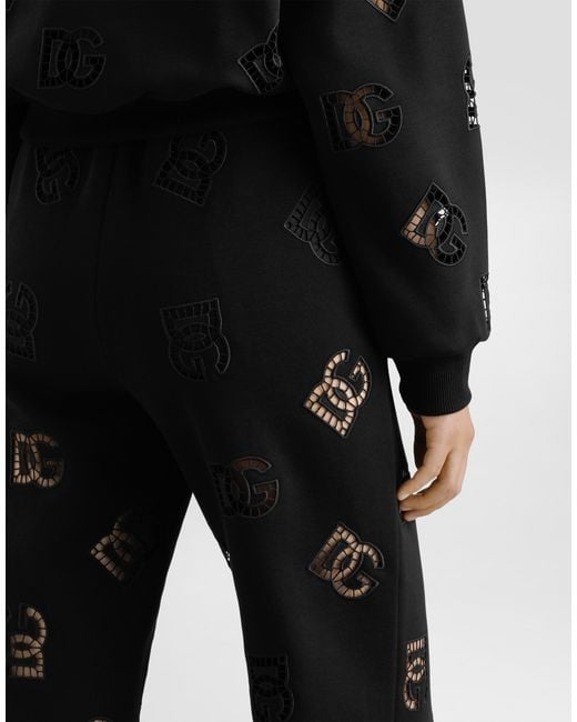 Dolce & Gabbana Black Jersey Jogging Pants With Cut-Out And Dg Logo