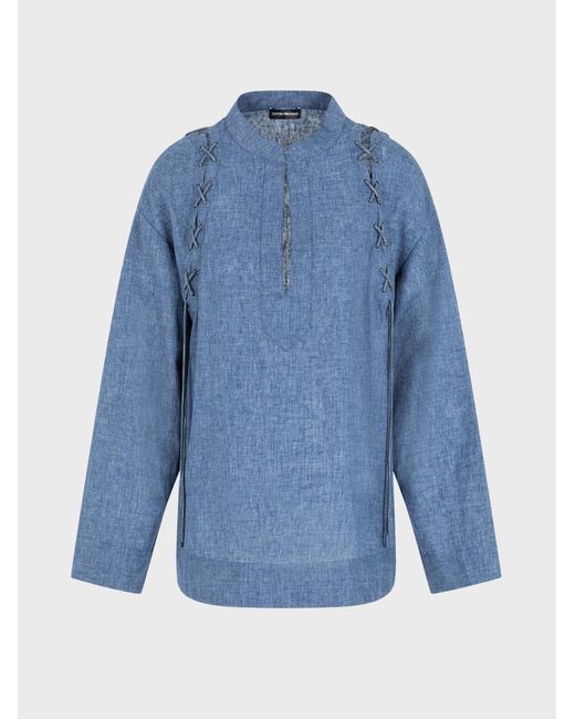 Blusa Con Collo Guru E Lacci di Emporio Armani in Blue