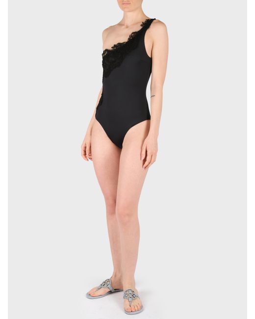 Costume Intero Monospalla Con Ricamo di Ermanno Scervino in Black