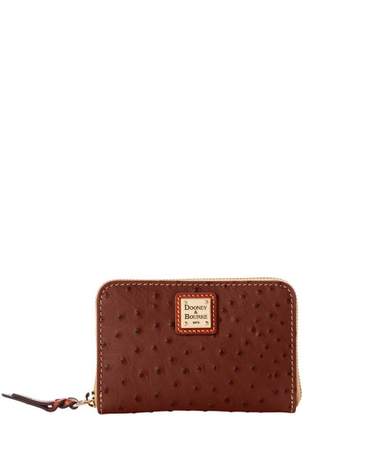 Dooney & Bourke Leather Ostrich Medium Zip Around Wallet in Cognac