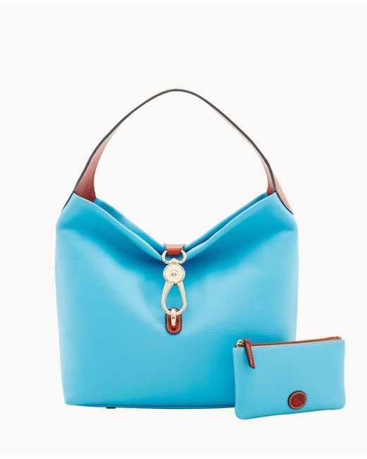 Dooney & Bourke Leather Pebble Grain Logo Lock Shoulder Bag in Sky Blue