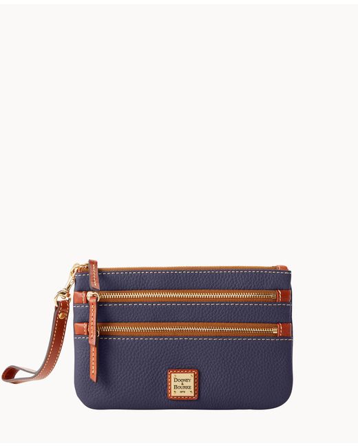 Dooney & Bourke Leather Pebble Grain Triple Zip Wristlet in Midnight