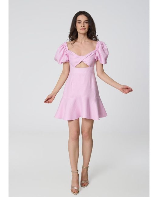 GIORGIA LUCASI Pink Linen Mini Dress With Puff Sleeves