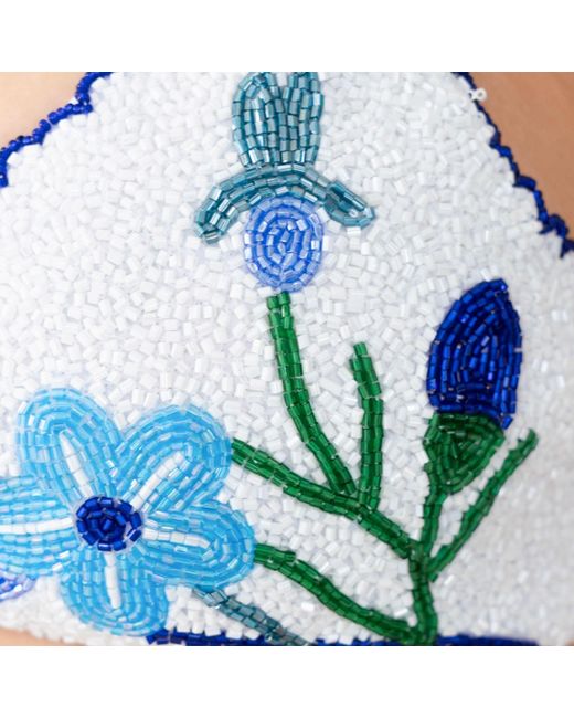 Self-Adore Blue Euro Summer Hand-Beaded Embellished Bikini Top
