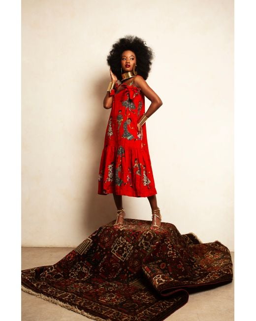 A.nty Story Orange Statement Bow Midi Dress