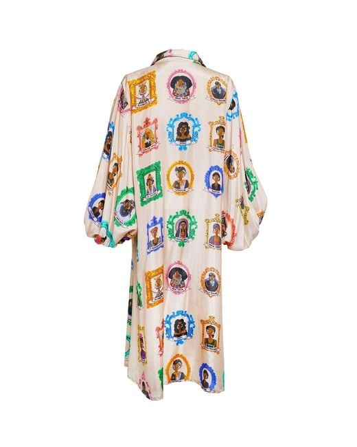 A.nty Story Blue Collared Balloon Sleeve Midi Dress