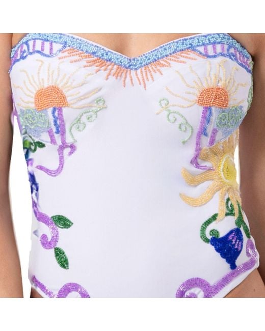 Self-Adore Blue Serenity Hand-Beaded Embellished One-Piece Swimsuit