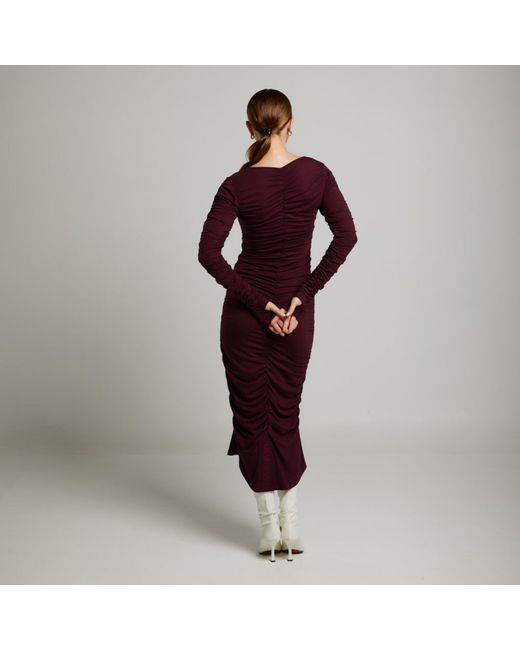 LIZ SKORSIS Purple Viva Scoop Neck Ruched Dress