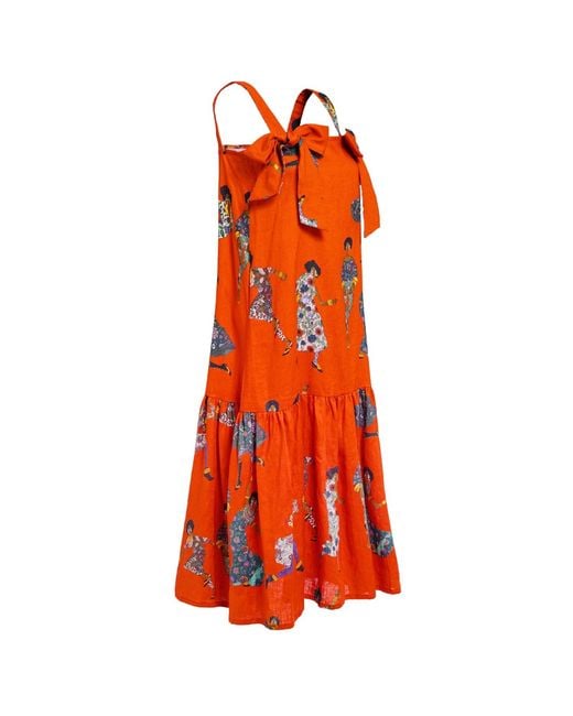 A.nty Story Orange Statement Bow Midi Dress
