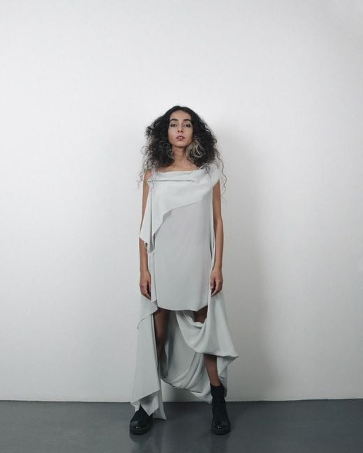 SAHAR JABERIAN White Draped Wrapped Crepe Dress