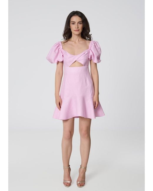 GIORGIA LUCASI Pink Linen Mini Dress With Puff Sleeves