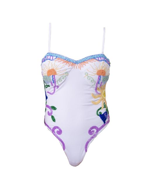 Self-Adore Blue Serenity Hand-Beaded Embellished One-Piece Swimsuit