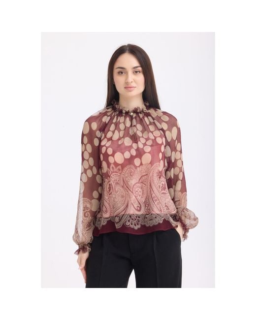 Georgette Brown Polka Dot Paisley Blouse