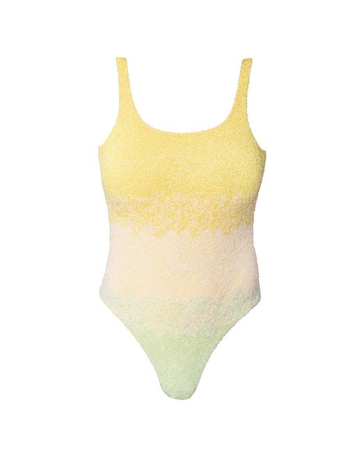 Self-Adore Yellow Ombre Hand-Beaded Embellished One-Piece Swimsuit