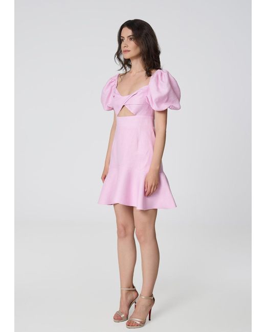 GIORGIA LUCASI Pink Linen Mini Dress With Puff Sleeves