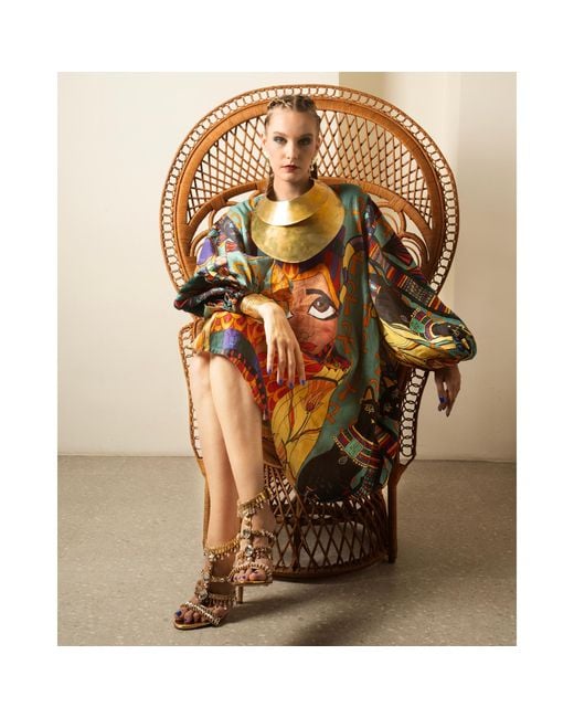 A.nty Story Blue A-Line Balloon Sleeve Ladia Dress
