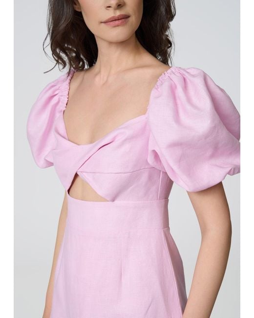 GIORGIA LUCASI Pink Linen Mini Dress With Puff Sleeves